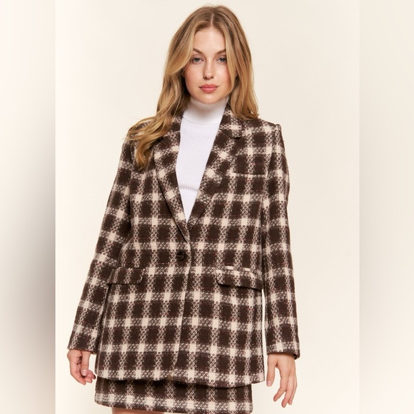 Plaid Brushed One Button Blazer - Picture 4 of 5